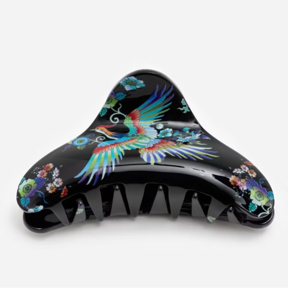 Johnny Was Black Hair Clip with Colorful Bird Design